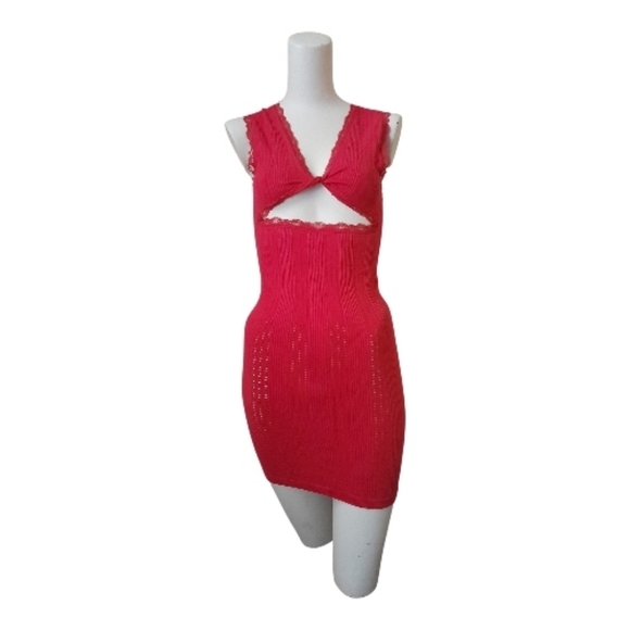 Nasty Gal Red Lace Trim Eyelet Cut Out Mini Dress M/L / Valentine's Day - Picture 3 of 12